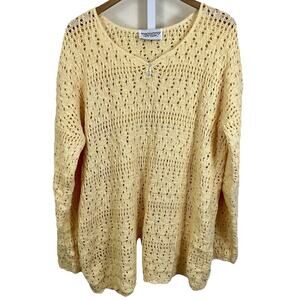 Vintage 90s Absolutely Cotton Butter Yellow Knit Sweater OS Cottage Soft Girl